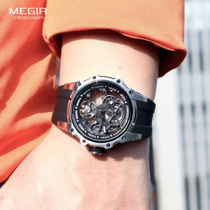 Montres mécaniques automatiques à cadran squelette MEGIR pour homme style élégant et pratique occasions spéciales