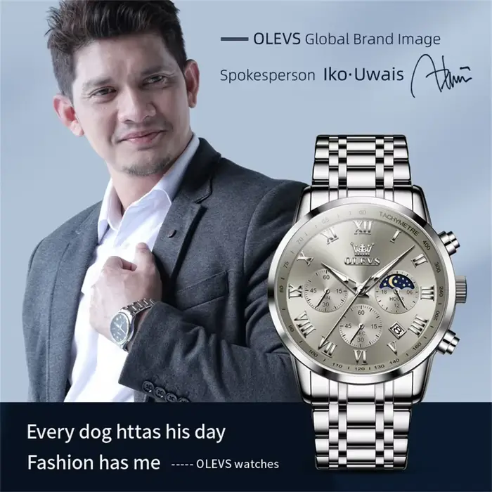 OLEVS Top marque de luxe montre pour hommes étanche lumineux en acier inoxydable Phase lunaire Code de synchronisation
