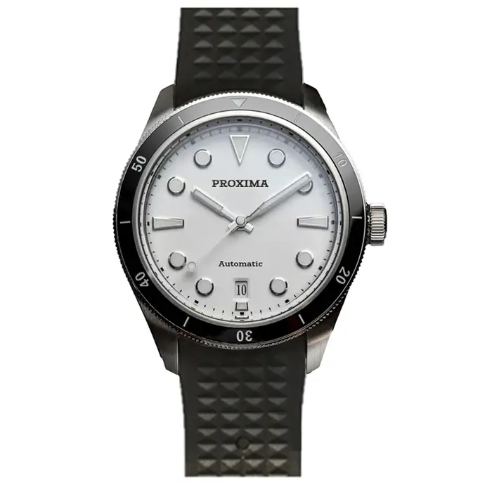 Montre Mécanique Vintage Proxima avec Bracelet en Acier 316L et Dial en Émail Blanc pour Occasions Spéciales et Usage Daily