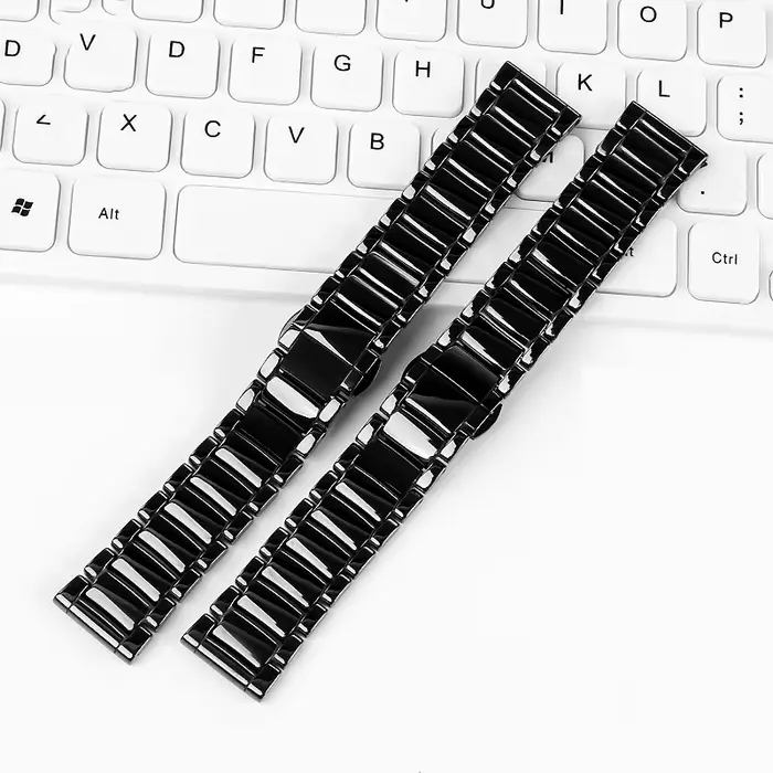 Bracelet de montre en céramique brillante noire 22mm pour homme robuste et élégant occasions spéciales