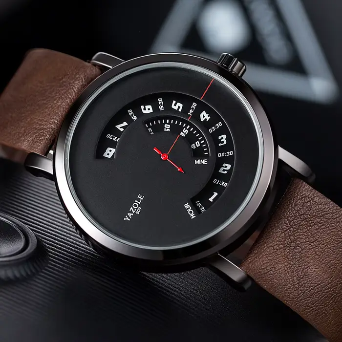 Montre homme YAZOLE Ventus en cuir synthétique polyuréthane résistante à l'eau et étanches pour occasions spéciales et tenues décontractées