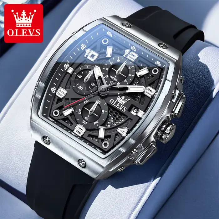 OLEVS hommes montres 2976 luxe mode Tonneau montre à Quartz pour homme marque originale mouvement bracelet en Silicone chronographe étanche