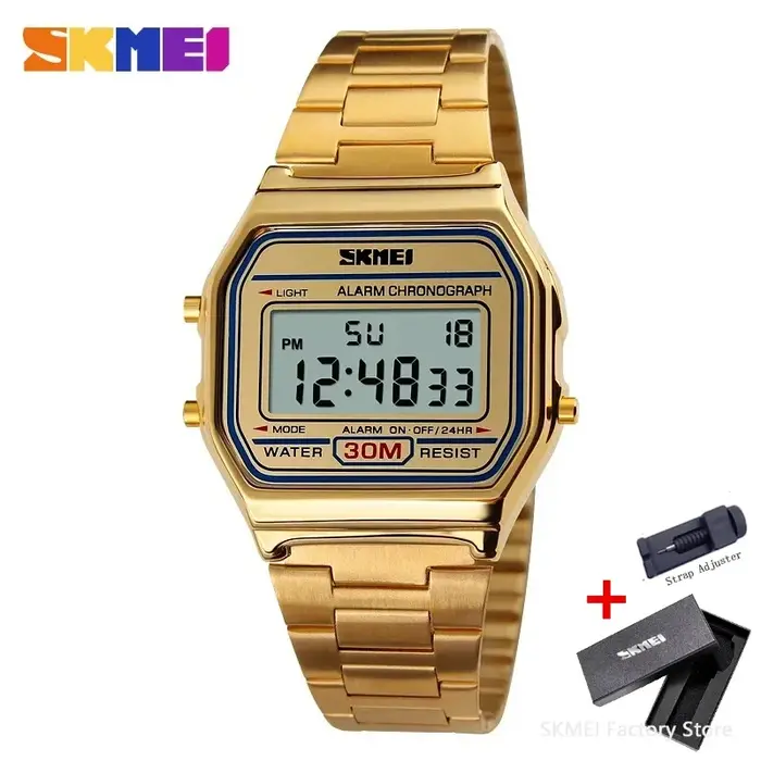 SKMEI 1123 montre de sport numérique rétro de luxe pour hommes en acier inoxydable étanche montres