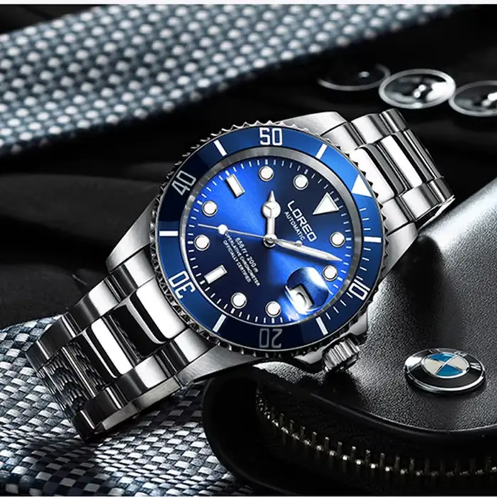 Montre LOREO de luxe homme automatique avec résistance à l'eau pour plongeurs et occasions spéciales