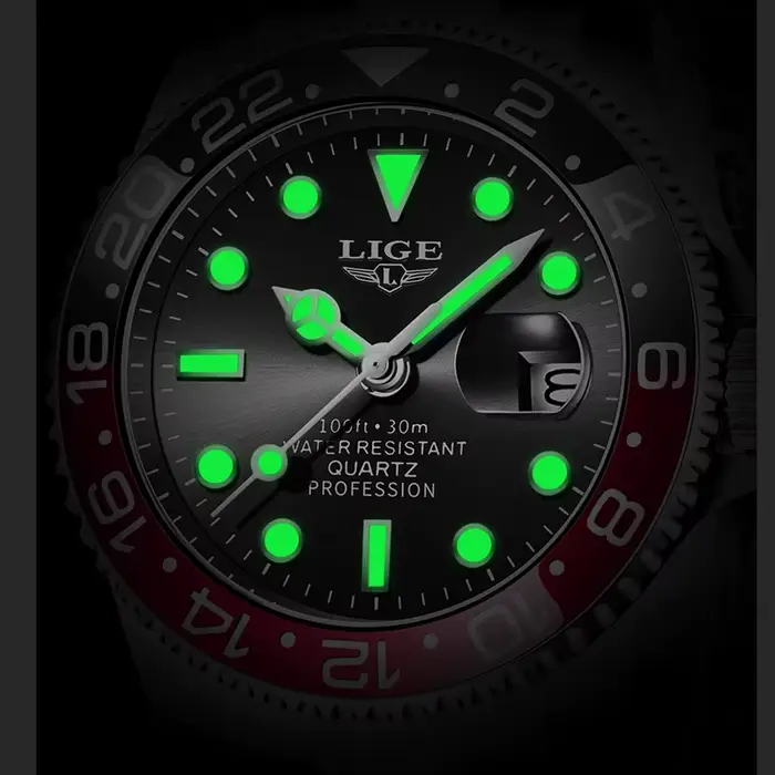 LIGE montre de plongée hommes mode affaires 3ATM étanche lumineux Quartz montres