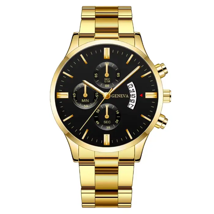 Montre à quartz avec bracelet en acier, montre pour homme d'affaires à trois aiguilles avec grand ca