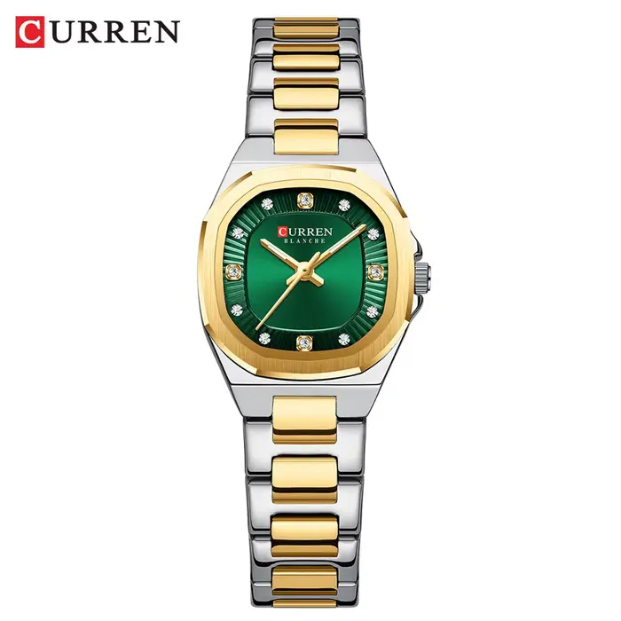 CURREN Jam Tangan Perempuan Original étanche Quartz acier inoxydable Minimalis vert montre femmes 91