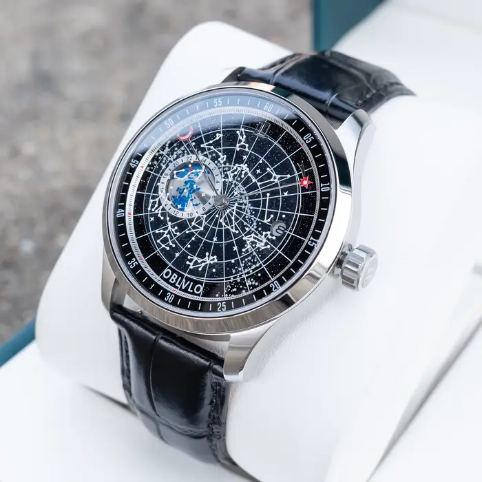 OBLVLO montre mécanique de luxe pour hommes en or Rose cadran noir lumineux avec lunette en cristal