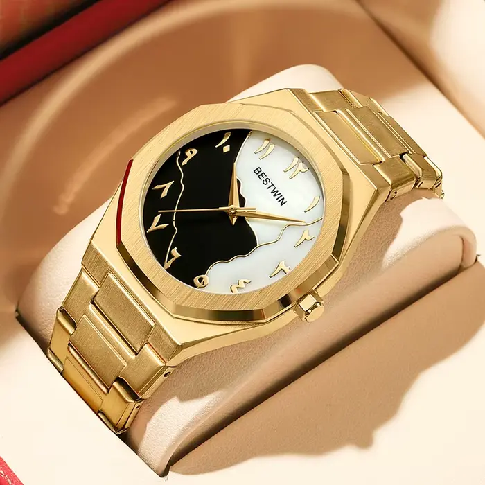Reloj hombre BESTWIN cadran créatif montres montre pour hommes coque en or visage affaires