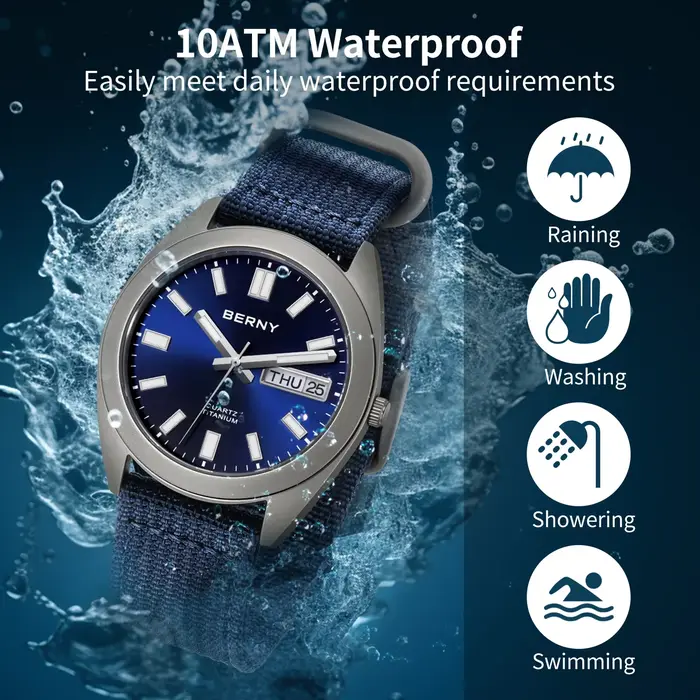 Montre en titane BERNY sportive avec verre saphir étanche pour homme occasions spéciales et activités quotidiennes
