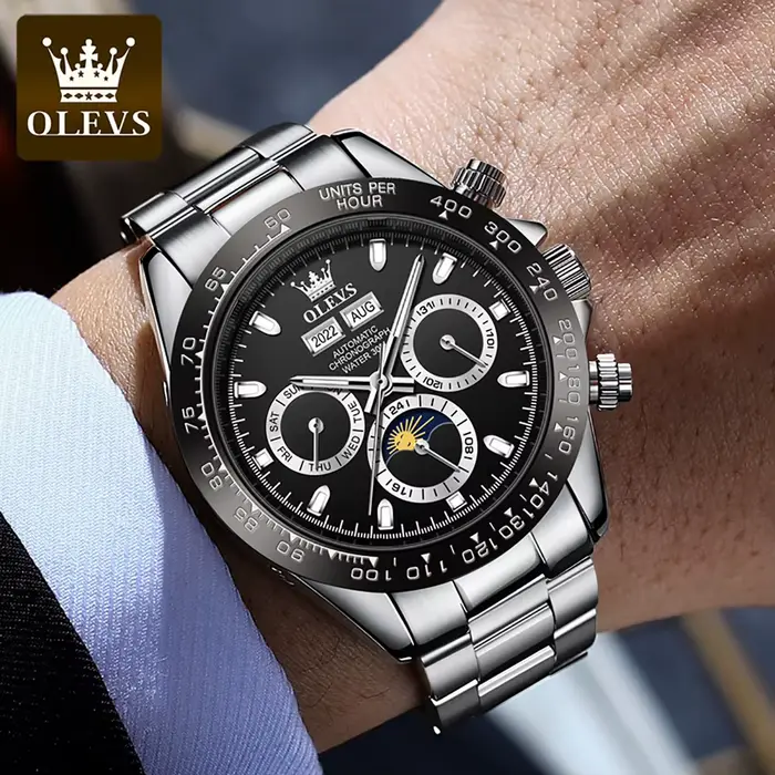 OLEVS 6654 montre pour hommes mode chronographe automatique mécanique montre-bracelet étanche fonction lumineuse