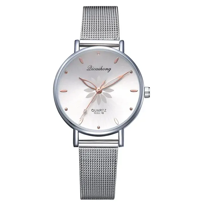 Esthétique femmes montres de luxe argent populaire cadran rose fleurs métal dames Bracelet Quartz horloge mode
