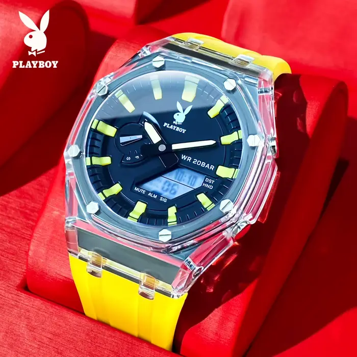 Montre électronique PLAYBOY 2066 élégante à affichage LED pour hommes résistante à l'eau pour aventures nocturnes et activités quotidiennes