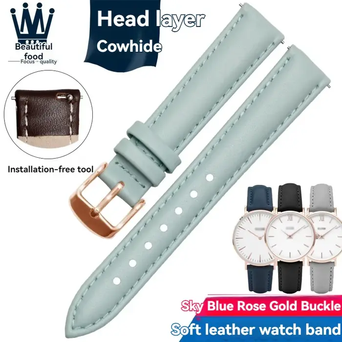 Bracelet de montre en cuir de vachette pour femme