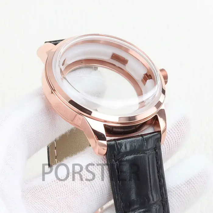 Boîtier pour homme en or rose 40 mm, verre bombé, acier inoxydable massif, pour mouvement Cocktail nh35/nh36/nh38, cadran 35 mm, bracelet en cuir 20 mm