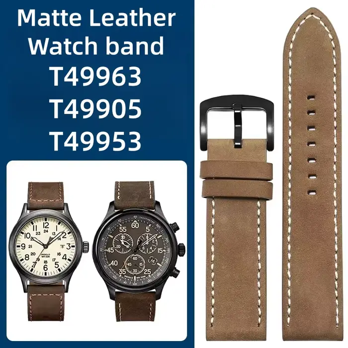 20 22mm Bracelet de montre en cuir véritable pour Timex T49963 T49905 T49953 série d'expédition rétro mat