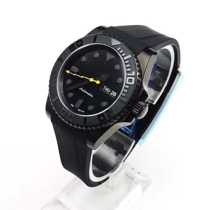 Montre mécanique PARNSRPE automatique homme 40mm boîtier PVD noir verre saphir mouvement NH36 bracelet caoutchouc occasions spéciales