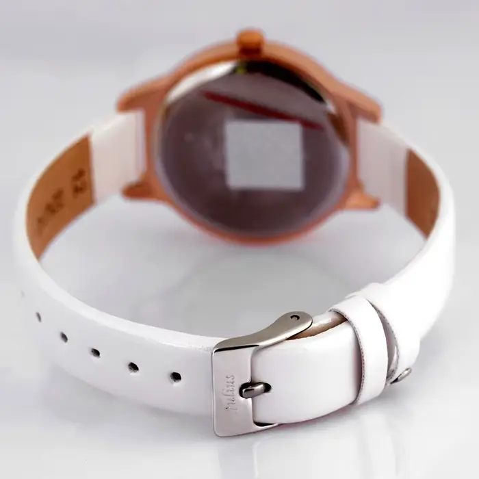 Montre pour femme Julius en nacre avec motif de fleurs roses et bracelet en cuir véritable