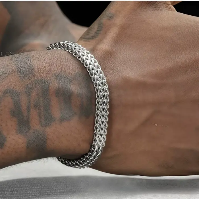 Bracelet tressé en acier inoxydable pour hommes, 8mm, Double rangée, écailles de poisson avant et ar