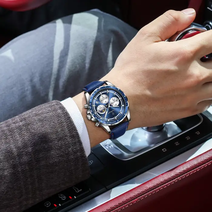 POEDAGAR Original mode hommes horloge lumineux étanche chronographe Date homme montre-bracelet en cuir Quartz Sport