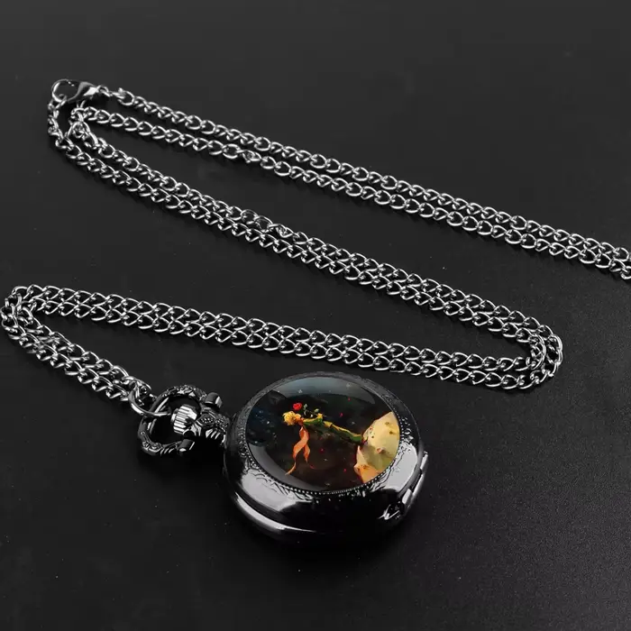 Montre de poche Prince et Rose dôme avec chaîne chiffres arabes cadran Vintage hommes femmes collier pendentif horloge meilleur cadeau pour les enfants
