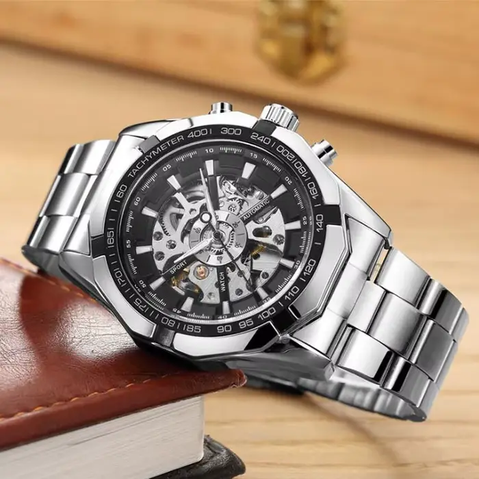 Montres mécaniques automatiques en acier inoxydable pour hommes