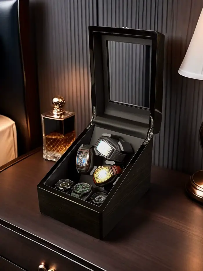Boîte à montres automatiques silencieuse en bois d'ébène de qualité supérieure avec 3/6 emplacements