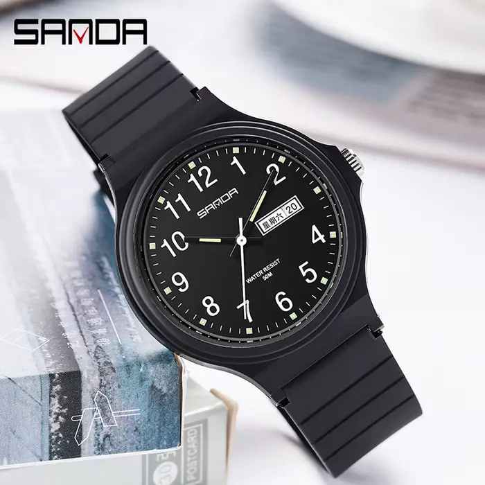 Mode Sanda Top marque Calenda montre à Quartz minimalisme Style dames montre-bracelet Simple noir blanc étanche