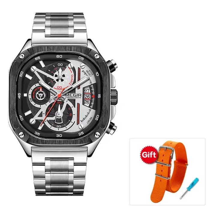 MEGIR – montre à Quartz chronographe Orange pour hommes, montre-bracelet de Sport militaire étanche 