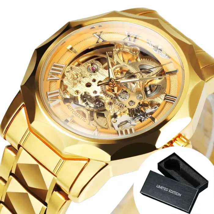 Montre squelette irrégulière WINNER Royal pour homme, montre mécanique automatique de luxe en or, br
