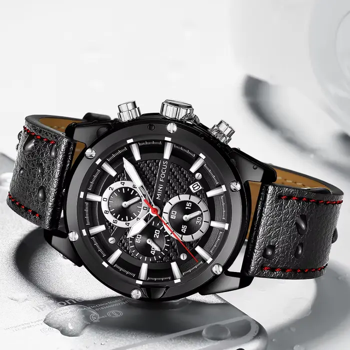 Montres de sport décontractées MINI FOCUS pour hommes, montre-bracelet en cuir militaire de luxe de marque haut de gamme, montre pour homme, chronographe tendance
