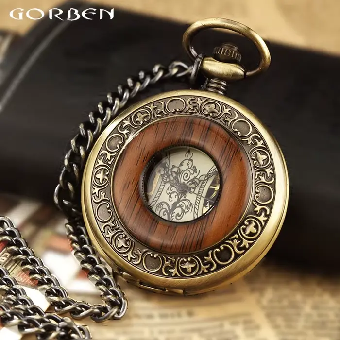 Montre de poche mécanique en bois massif