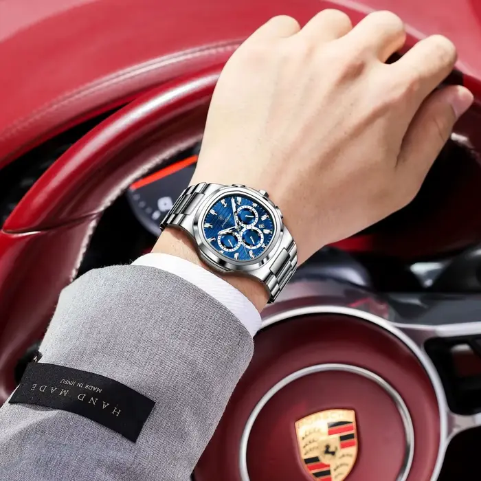 POEDAGAR homme d'affaires montre-bracelet Date chronographe étanche lumineux luxe hommes montre en acier inoxydable