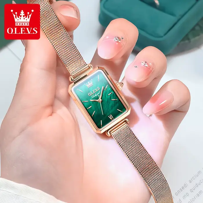 OLEVS 6624 Original femmes montre de luxe haut vert carré étanche horloge mode élégante marque