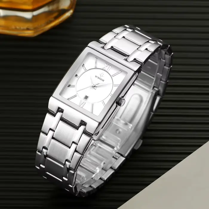 WWOOR – montre carrée blanche pour hommes
