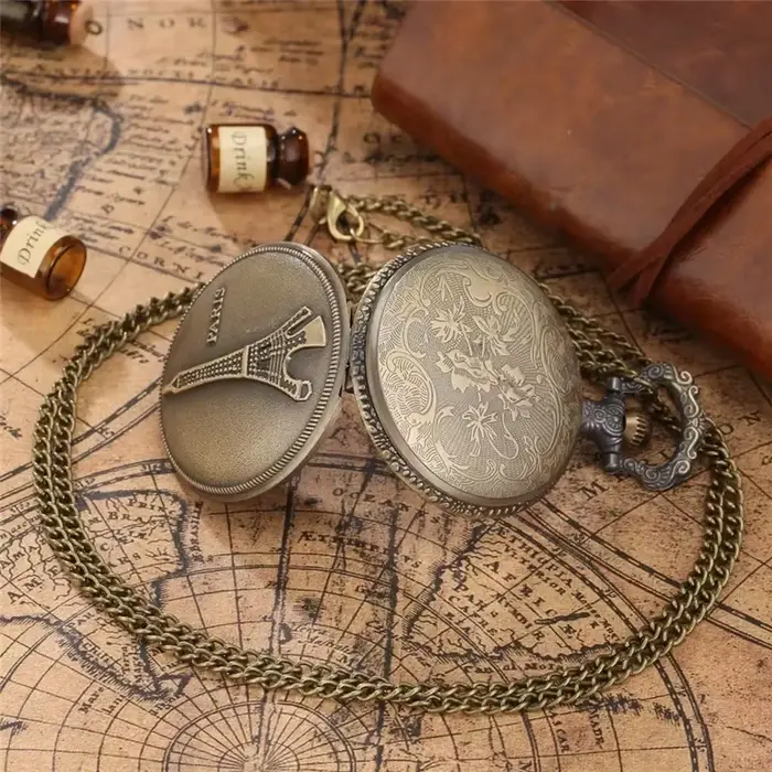 Montre de poche vintage en alliage avec mouvement Quartz pour hommes et femmes design tour de Paris mode et décontracté à offrir pour les occasions spéciales