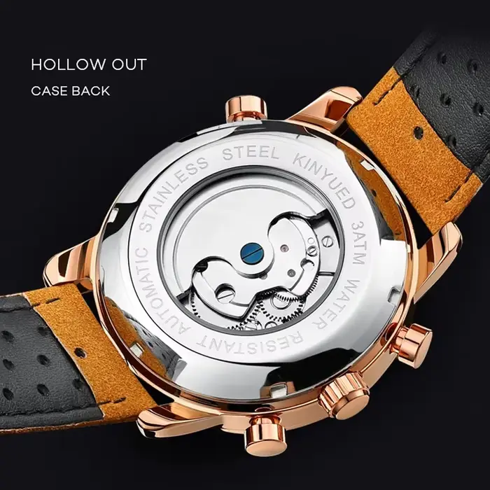 KINYUED marque hommes de luxe automatique montre mécanique sport en cuir étanche semaine Date automatique Tourbillon montres hommes Relogio