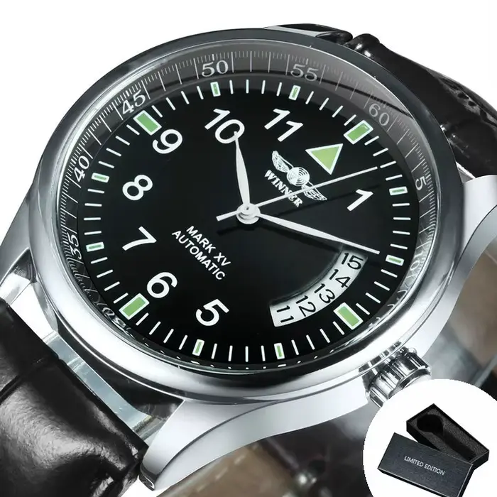 WINNER – montre automatique d'affaires pour hommes, fenêtre de calendrier, cadran noir, bracelet en 