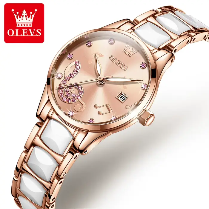 OLEVS 3605 montres pour femmes Top marque de mode montre-bracelet mécanique Zircon échelle montre pour dames étanche chronographe Date