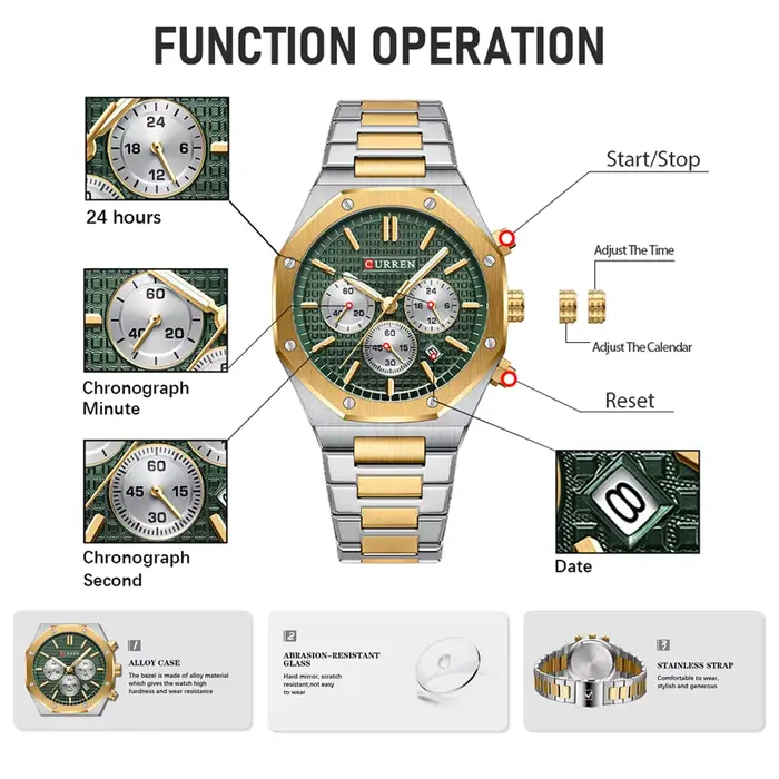 CURREN montres pour hommes mode sport étanche chronographe conception octogonale Quartz lumineux
