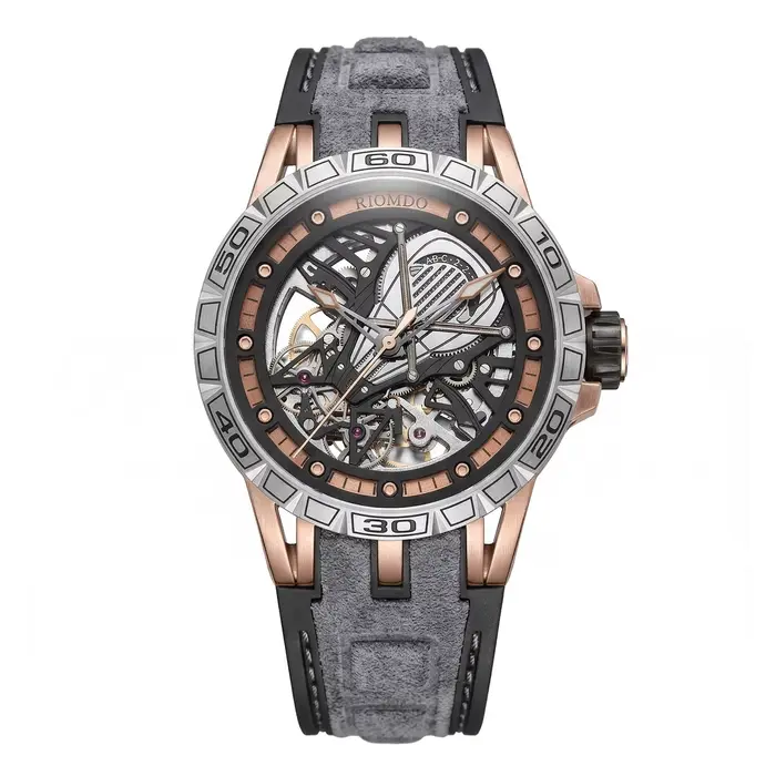 Montre automatique mécanique OBLVLO pour homme, cadran squelette bicolore, lumineuse, étanche, brace