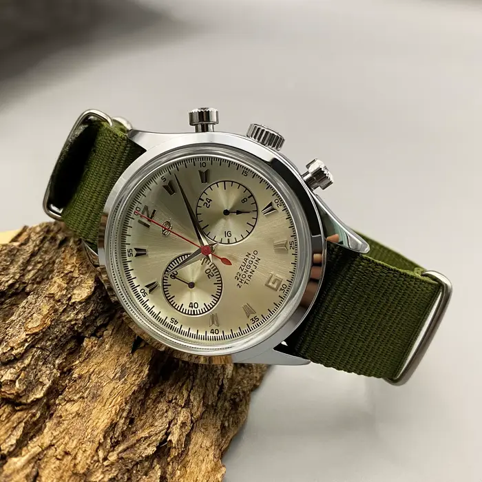 Montre Heimdallr Pilot Watch 42mm acier inoxydable bracelet tissu occasionnels homme aventuriers résistante à l'eau quartz