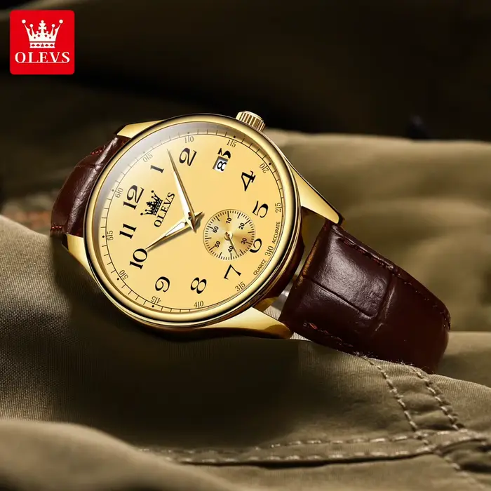 OLEVS 3622 numéro échelle montre à Quartz pour hommes bracelet en cuir Original étanche lumineux calendrier haut marque