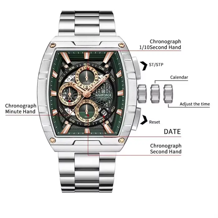 NAVIFORCE Montre-bracelet à quartz tonneau de luxe