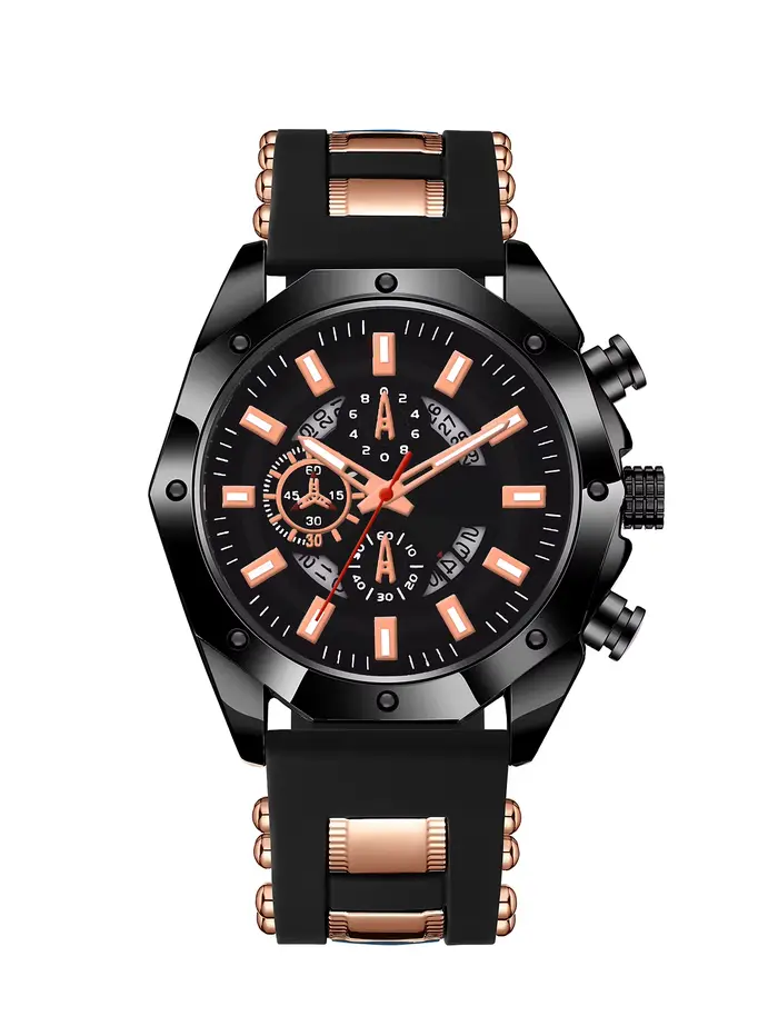 Montre-bracelet en silicone quartz avec calendrier pour homme et femme usage quotidien soirées festives