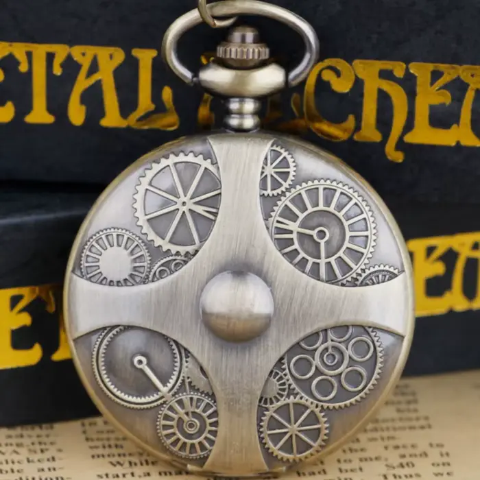 Montre de poche quartz unisexe design engrenage bronze collier pendentif cadeau mode arabe numérique occassions spéciales