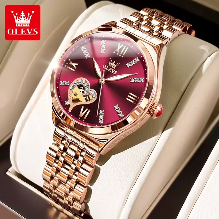 OLEVS 6636 femmes montre mode échelle romaine montre étanche de luxe amour diamant creux femmes auto