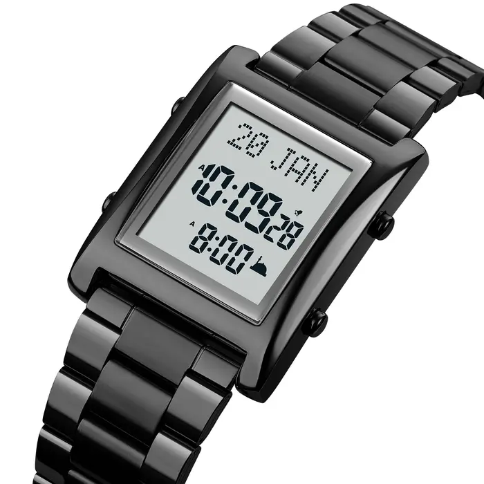 Montre Azan avec boussole Qibla et calendrier Hijri pour homme, montre numérique résistante à l'eau avec fonctionnalités de prière et suivi lunaire