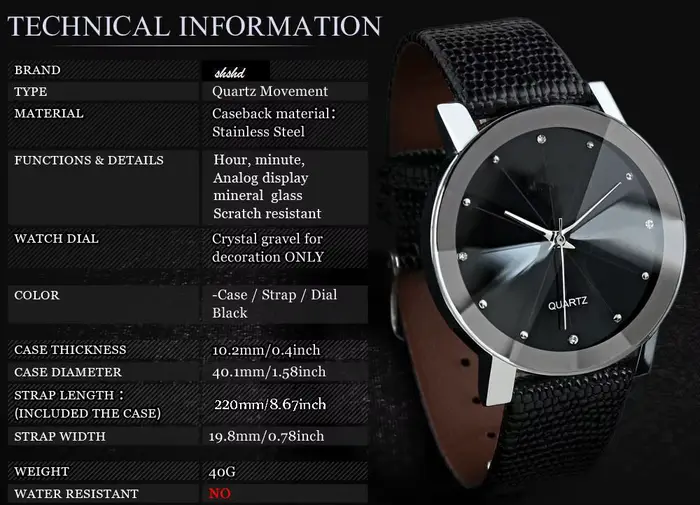 Montres à quartz décontractées pour hommes