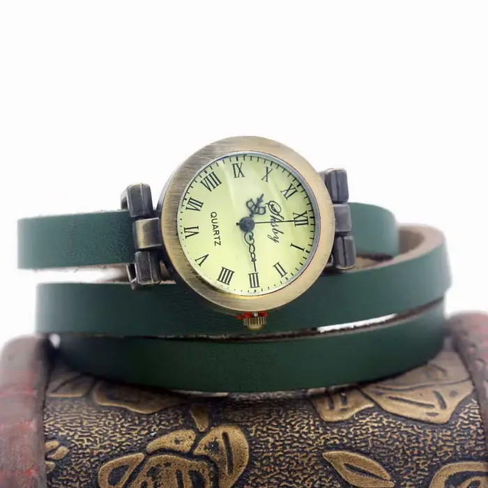Shsby mode vente chaude femmes longue en cuir véritable femme montre ROMA vintage bronze